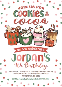 Christmas Cookies & Cocoa Birthday Invitation (white) - www.printerfairy.com design preview