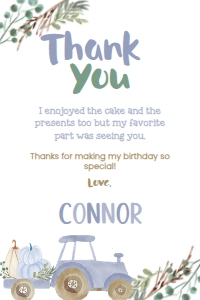 Pumpkin Truck Birthday Thank You Cards (Blue) - www.printerfairy.com design preview