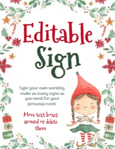 Christmas Editable Sign (Girl Elf) - www.printerfairy.com design preview