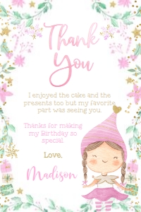 Christmas Elf Thank You Card (pink)- www.printerfairy.com design preview