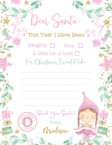 Christmas Letter to Santa (pink elf) - www.printerfairy.com design preview