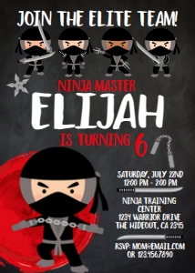 Ninja Birthday Invitation (Black) - www.printerfairy.com design preview
