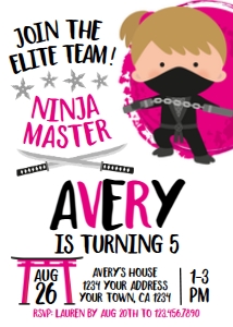 Ninja Girl Birthday Invitation (White) - www.printerfairy.com design preview