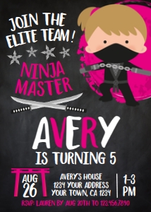 Ninja Girl Birthday Invitation (Black) - www.printerfairy.com design preview