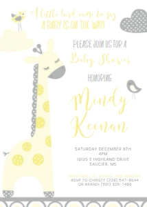 Giraffe Baby Shower Invitation (yellow) - www.printerfairy.com design preview