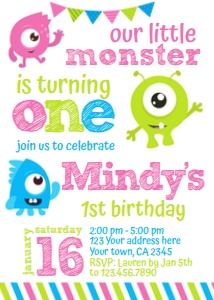 Monster Birthday Party Girl Invitation - www.printerfairy.com design preview