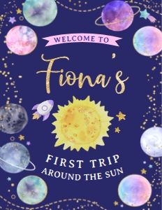 Trip Around the Sun Welcome Sign  (Blue) - www.printerfairy.com design preview