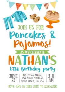 Pancakes & Pajamas Birthday Invitation (White) - www.printerfairy.com: Pancakes & Pajamas Birthday Invitation (White) - www.printerfairy.com