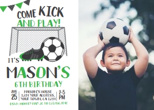 Soccer Birthday Invitation 02 - with photo - www.printerfairy.com: Soccer Birthday Invitation 02 - with photo - www.printerfairy.com