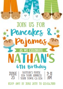 Pancakes & Pajamas Birthday Invitation (White-Orange) - www.printerfairy.com: Pancakes & Pajamas Birthday Invitation (White-Orange) - www.printerfairy.com