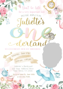 Alice in ONEderland Invitation (Place Your Face) - www.printerfairy.com: Alice in ONEderland Invitation (Place Your Face) - www.printerfairy.com