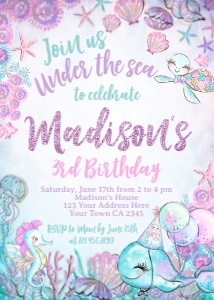 Under The Sea_Birthday Invitation (glitter-purple-pink) - www.printerfairy.com design preview