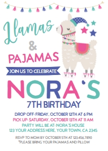 Llamas and Pajamas Birthday Invitation (White) - www.printerfairy.com: Llamas and Pajamas Birthday Invitation (White) - www.printerfairy.com