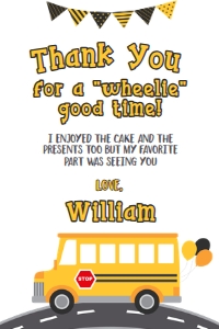 Wheels on the Bus Thank You Card (white) - www.printerfairy.com design preview