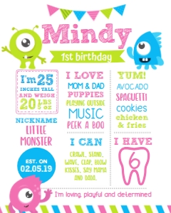 Little Monster Board Pink - www.printerfairy.com design preview