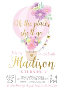Hot Air Balloon Birthday Invitation (floral) - www.printerfairy.com: Hot Air Balloon Birthday Invitation (floral) - www.printerfairy.com