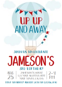 Hot Air Balloon Birthday Invitation (red&blue) - www.printerfairy.com design preview