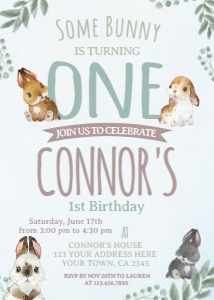 Bunnies Invitation ONE (Blue Watercolor) - www.printerfairy.com design preview
