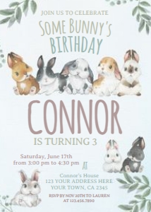 Bunnies Invitation (Blue Watercolor) - www.printerfairy.com design preview