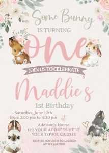 Bunnies Invitation ONE (Pastels Watercolor) - www.printerfairy.com design preview