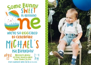 Bunny Birthday Party Invitation_egg (ONE) with photo - www.printerfairy.com design preview