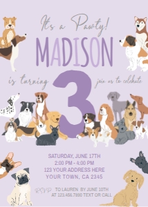 Puppies Birthday Invitation (Grey Purple) - www.printerfairy.com design preview