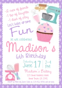 Bakery Birthday Invitation (Purple Pink Teal) - www.printerfairy.com design preview