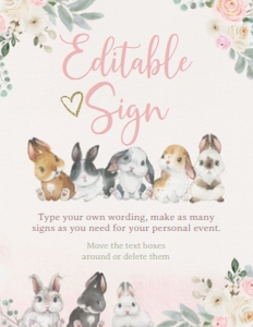 Bunnies Editable Sign 8,5x11 (Pastels Watercolor) - www.printerfairy.com: Bunnies Editable Sign (Pastels Watercolor) - www.printerfairy.com