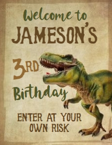Dinosaur Three Rex Welcome sign (grunge-brown) - www.printerfairy.com design preview