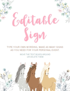 Horse Floral Editable Sign (pink) - www.printerfairy.com design preview