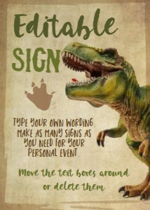 Dinosaur Three Rex Editable Sign (grunge-brown) - www.printerfairy.com design preview