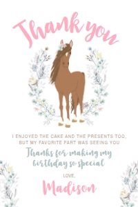 Horse Floral Thank You Card (pink, 4x6) - www.printerfairy.com: Horse Floral Thank You Card (pink) - www.printerfairy.com