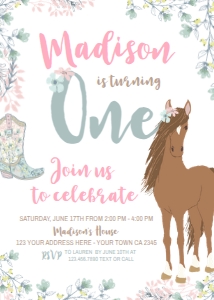 Horse Floral Invitation One (Brown, 5x7) - www.printerfairy.com design preview