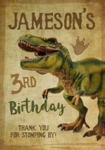 Dinosaur Three Rex Drink Pouch Label (grunge-brown) - www.printerfairy.com design preview