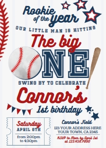 Baseball First Birthday Invitation (red-blue) - www.printerfairy.com design preview