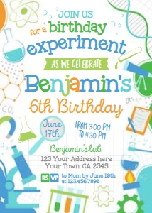 Science Birthday Invitation (blue, green) - www.printerfairy.com design preview