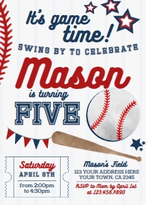 Baseball Birthday Invitation (red-blue) - www.printerfairy.com design preview