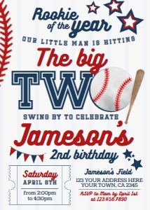 Baseball Second Birthday Invitation (red-blue) - www.printerfairy.com design preview