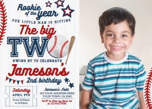 Baseball Second Birthday Invitation with photo (red-blue) - www.printerfairy.com design preview