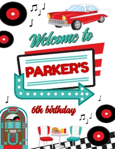 Diner Retro Welcome Sign 8.5x11 (red, turquoise) - www.printerfairy.com design preview