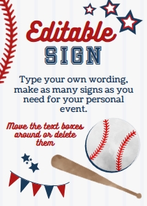 Baseball Editable Sign (red-blue) - www.printerfairy.com design preview