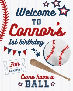 Baseball Welcome Sign (red-blue) - www.printerfairy.com design preview