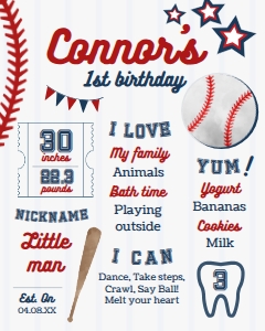 Baseball Birthday Board (red-blue) - www.printerfairy.com design preview