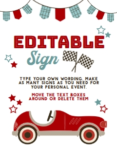 Racing Editable Sign - www.printerfairy.com design preview
