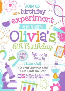 Science Birthday Invitation (pink, purple) - www.printerfairy.com design preview