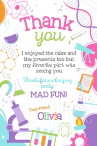 Science Thank you Card (pink, purple) - www.printerfairy.com design preview