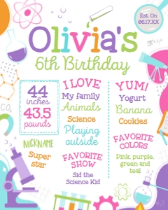 Science Birthday Board (pink, purple) - www.printerfairy.com design preview