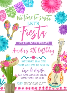 Fiesta Birthday Invitation (Pink,Teal,Green,Purple) - www.printerfairy.com design preview