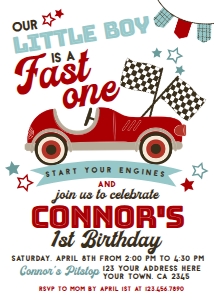 Racing First Birthday Invitation - www.printerfairy.com design preview
