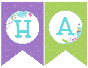 Science Birthday Banner (pink, purple) - www.printerfairy.com design preview